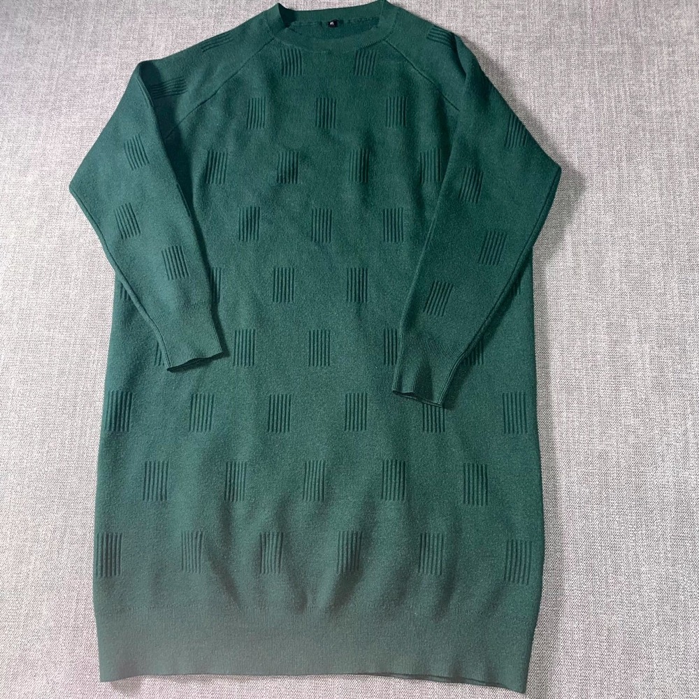 Arach & Cloz Sweater Dress Womens XL Dark Green Viscose Textured Knit Crew Neck